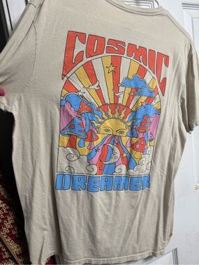Cosmic Dreamer Graphic Tee - Beige with Multicolor Print